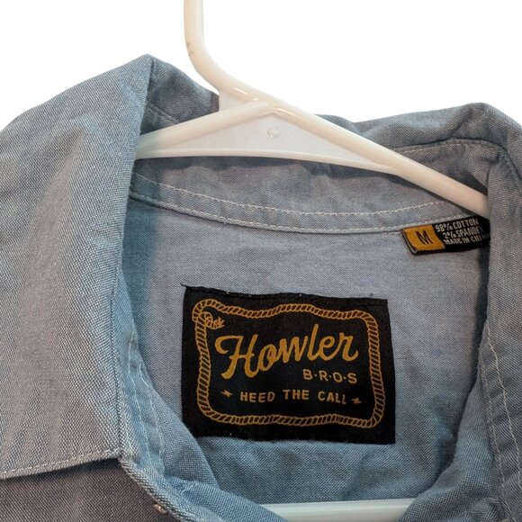 Howler Bros Shirt Mens Medium Blue Denim Chambray Western Pearl Snap Guacho - Picture 8 of 8